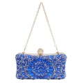 Elegante borsa da sera con strass blu, motivo a fiori, telaio dorato e chiusura a perla - Blu