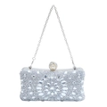Clutch da sera lusso argento con strass a girasole e chiusura a perla con catenina - Argento