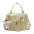 Chic cream yellow box bag in lychee leather with cute plush charm and crossbody strap - Yellow With Khaki Hat Plush Charm