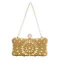 Borsa da sera dorata di lusso con motivo a girasole in cristallo e tracolla a catena - Oro