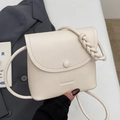 Borsa a secchiello minimalista beige in pelle PU testurizzata con tracolla a nodi intrecciati - Bianco Sporco - Senza Pendente