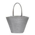 Minimalist light gray woven tote bag with silver metallic threads and ring handles - Gray