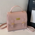 Pink embossed PU leather mini Boston bag with cute cartoon relief and gold hardware - Pink - No Pendant