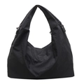 Minimalist black large capacity nylon tote bag with wide shoulder straps and side zippers - Black