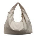 Minimalist beige oversized hobo tote bag in lightweight pleated fabric for women - Off White