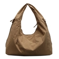 Minimalist large-capacity tote bag in earth brown nylon fabric with zipper detail - Khaki