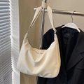 Borsa tote minimalista in morbida pelle PU bianco crema con tracolla larga - Senza Ciondolo / Bianco Sporco