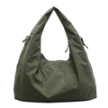 Olive green slouchy hobo tote bag in water-resistant nylon with side zipper detail - Green
