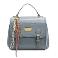 Sac à main en cuir bleu clair embossé avec motifs floraux, cœurs et boucles dorées - Bleu Avec Pendentif Boulier Or Raquette Nœud