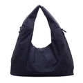 Deep blue nylon hobo shoulder bag with wrinkled texture and double zipper design - Dark Blue