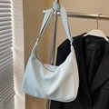 Minimalist light blue hobo bag made of soft PU leather with a wide shoulder strap - No Pendant / Blue