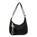 Minimalist black hobo tote bag in washed synthetic leather with creative tennis pendant - Silver Abacus Racket Woven Rope / Black