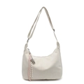 Cream-colored crescent tote bag with adjustable strap and decorative charm details - Silver Abacus Racket Woven Rope / Off White