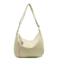 Creamy yellow large tote bag with crescent shape and creative tennis racket charm - Silver Abacus Racket Woven Rope / Yellow