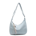 Minimalist light blue tote bag in soft leather with decorative zipper woven pendants - Silver Abacus Racket Woven Rope / Blue