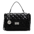 Classic black quilted crossbody bag with glossy finish and elegant metal chain strap - Black