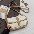 Chic cream pleated crossbody bag with khaki trim and adjustable dual straps - Off-white - No Pendant