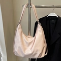 Pink minimalist soft leather hobo shoulder bag with fashion embossed logo detail - Pink - No Pendant