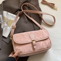 Pink faux leather crossbody bag with marbled texture and golden hardware details - Pink - No Pendant