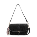 Schicke schwarze Plissee-Schultertasche mit goldener Schnalle und gewebtem Anhänger - Schwarz Mit Anhänger