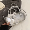 Sac bowling argenté avec nœud en dentelle et détails de poignée sphérique - Argent - Sans Pendentif