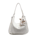 Sac à dos hobo minimaliste en cuir souple blanc avec pendentif ours en peluche mignon - Blanc Cassé Avec Pendentif Chien en Peluche