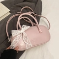 Sac à main bowling rose avec un grand nœud en dentelle blanche et bandoulière réglable - Rose - Sans Pendentif