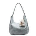 Grand sac fourre-tout en cuir bleu clair avec breloque ours en peluche et style épuré - Bleu Avec Pendentif Chien en Peluche