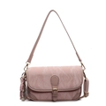 Rosa Schultertasche mit Marmortextur, Gold-Schnalle und Anhänger für Damen - Rosa Mit Anhänger