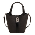 Klassische schwarze Bucket Bag mit Rautenstruktur und silbernem Metallverschluss - Schwarz