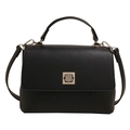 Elegant black leather handbag with a silver square clasp and detachable shoulder strap - Black - Without Pendant