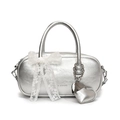 Sac bowling argenté avec nœud en dentelle et pendentif cœur en métal pour femme chic - Argent + Cœur en PU Assorti