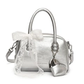 Sac Boston argenté avec nœud en dentelle blanche et pendentif cœur pour femme - Avec Cœur en PU Assorti / Argent