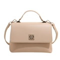 Chic light beige faux leather handbag with square metal lock and crossbody strap - Beige - Without Pendant