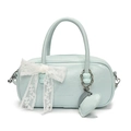 Sac bowling bleu clair avec nœud en dentelle et breloque cœur pour femmes - Bleu + Cœur en PU Assorti