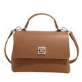 Brown synthetic leather small square handbag with a silver metal twist lock closure - Khaki - Without Pendant