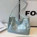 Minimalist light blue soft leather tote bag with MIKAXIQI logo and side knot detail - No Pendant / Blue