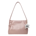 Minimalist soft leather tote bag in dusty rose finish with plush monster charm - With Charm / Pink