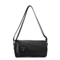 Minimalist black Oxford cloth cylinder bag with adjustable shoulder strap and metal zipper - Black