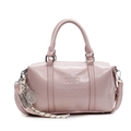 Pink faux leather bowling bag with embossed letters and tennis racket charm accessory - Pink (With Charm)