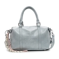 Light blue retro PU leather bowling bag with embossed text and tennis racket charm - Blue (With Charm)