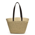 Borsa tote in paglia intrecciata con manici in ecopelle marrone per vacanze estive - Borsa Beige