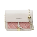 Chic cream and pink woven square crossbody bag with gold chain strap and metal ball detail - Pink