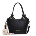 Sac seau en cuir PU noir avec logo doré et charmant pendentif ours en peluche crème - Avec Charme d'Ours (1109911) / Noir