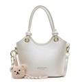 Sac seau chic blanc crème en PU avec poignée nouée et breloque ours en peluche - Avec Charme d'Ours (1109911) / Blanc Cassé