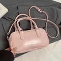 Bolso bowling de piel sintética rosa con asas redondas y correa de plata fina - Rosa - Sin Colgante