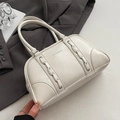 Borsa bowling chic beige in PU con dettagli intrecciati e manici per pendolari eleganti - Senza Ciondolo / Bianco senza Pendente