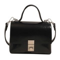 Elegante glanzend zwarte kunstleren crossbodytas met zilveren gesp en handvat - Zwart - Zonder Hanger