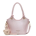 Sac seau rose perle en similicuir texturé avec charm ours et poignées de transport - Avec Charme d'Ours (1109911) / Rose