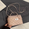 Mini sac boîte rose en cuir matelassé avec bandoulière réglable à boule métallique - Rose - Sans Pendentif
